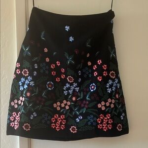 Zara Black A-Line Skirt with Multicolor Floral Embroidery